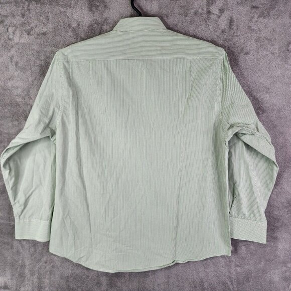 Mens Izod Shirt White & Green Striped Long Sleeve Button Down Size Large - Picture 9 of 12
